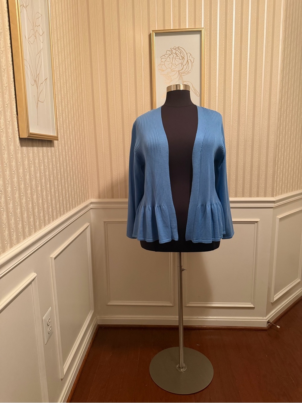 Ashley Stewart Light Blue Peplum Open-Front Cardigan
